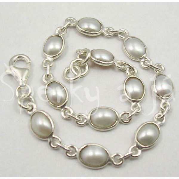 Stříbrný náramek perla ovál Náramky