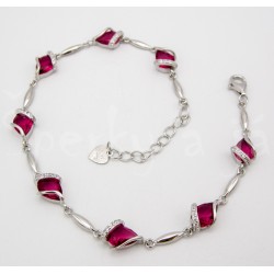 Stříbrný náramek zirkon rubín kapka  