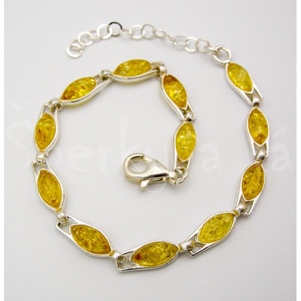 Stříbrný náramek žlutý jantar šiška Náramky Stříbrný náramek žlutý jantar šiška Náramky