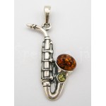 Stříbrný přívěšek jantar dvojbarevný saxofon  Přívěšky