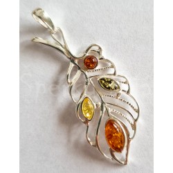 Stříbrný přívěšek jantar trikolor list Přívěšky