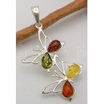 Stříbrný přívěšek jantar trikolor motýli Přívěšky