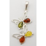 Stříbrný přívěšek jantar trikolor motýli Přívěšky