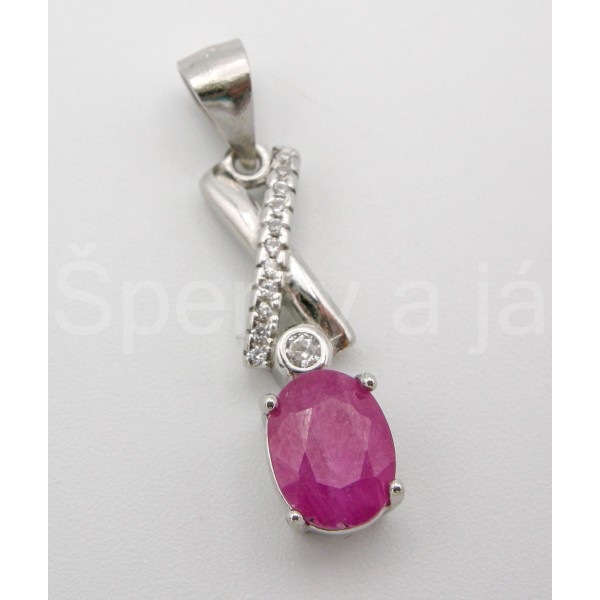 Stříbrný přívěšek rubín a zirkony dlouhý Přívěšky
