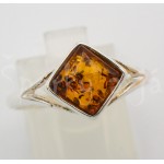 Stříbrný prsten  jantar čtverec Prsteny