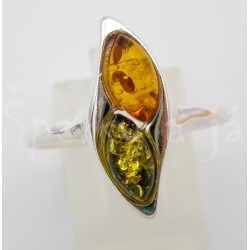 Stříbrný prsten jantar dvojbarevný vlnka