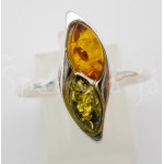 Stříbrný prsten jantar dvojbarevný vlnka Prsteny