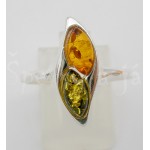 Stříbrný prsten jantar dvojbarevný vlnka Prsteny