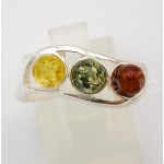 Stříbrný prsten jantar trikolor kulatý vlnka Prsteny