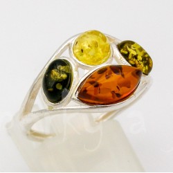 Stříbrný prsten jantar trikolor  Prsteny