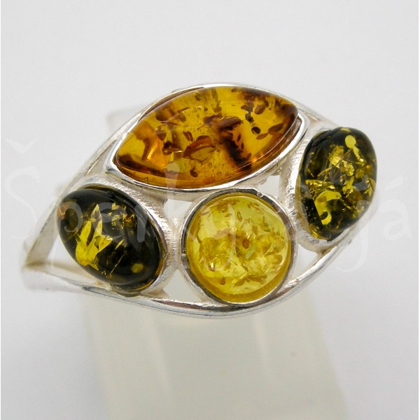 Stříbrný prsten jantar trikolor Prsteny Stříbrný prsten jantar trikolor Prsteny