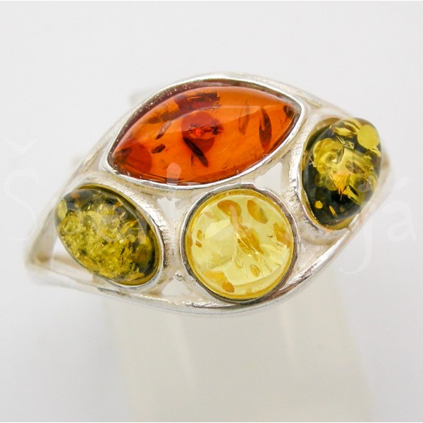 Stříbrný prsten jantar trikolor  Prsteny