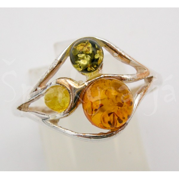 Stříbrný prsten jantar trikolor  Prsteny