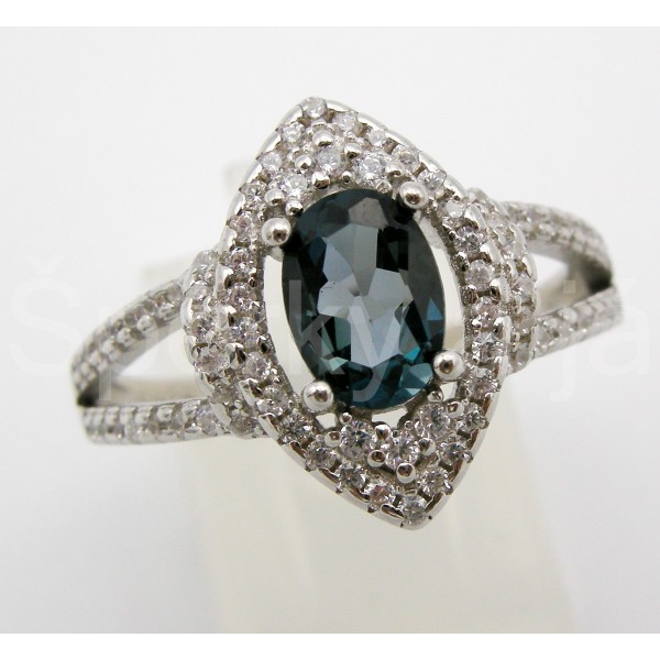 Stříbrný prsten London topaz a zirkony šiška | SPERKYAJA.CZ