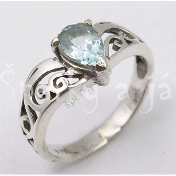 Stříbrný  prsten modrý topaz kapka Prsteny