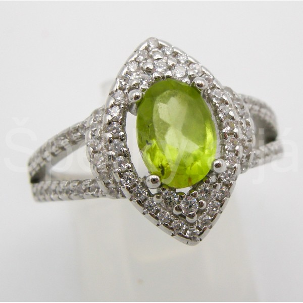 Stříbrný prsten olivín a zirkony šiška | SPERKYAJA.CZ