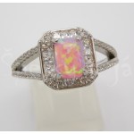 Stříbrný prsten opál a zirkony obdélník | SPERKYAJA.CZ