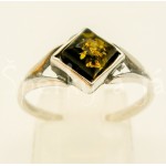 Stříbrný prsten zelený jantar čtverec Prsteny