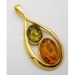Stříbrný zlacený přívěsek jantar dvojbarevný kapka Přívěsky